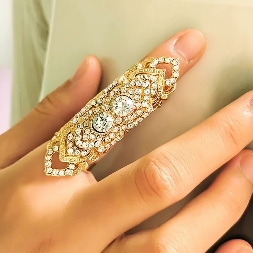 Adjustable Layered Ring with Sparkling Rhinestones Vintage Inspired